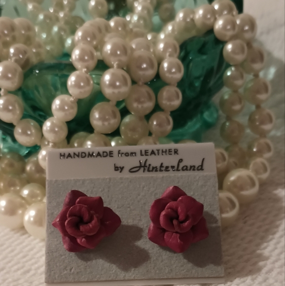 Handcrafted Leather Rose Earrings - Picture 14 of 16